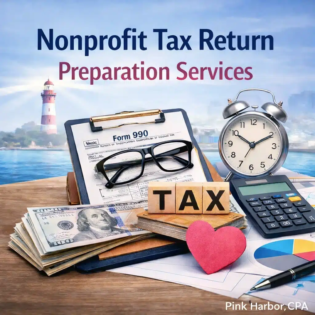 Nonprofit tax return preparation services for Form 990, 990-EZ, 990-N, and 990-T with IRS compliance support.